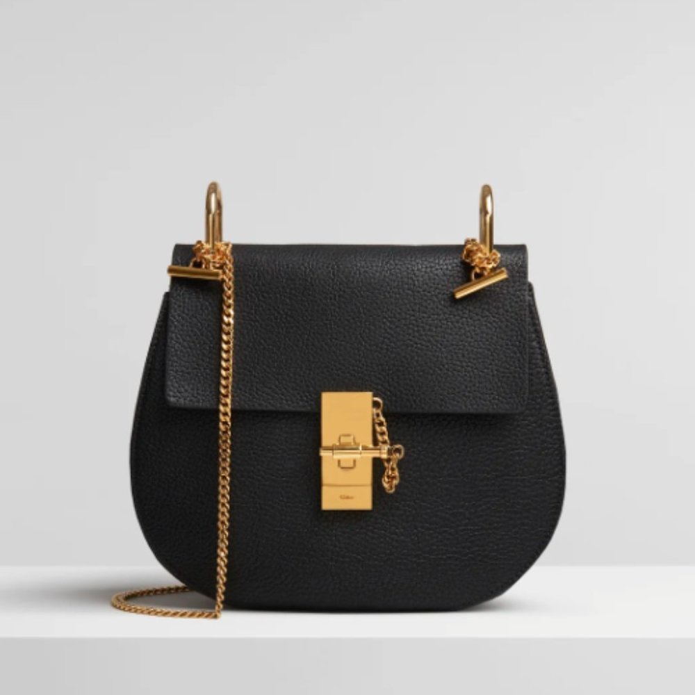Chloe Black Grained Lambskin Mini Drew Shoulder Bag Black